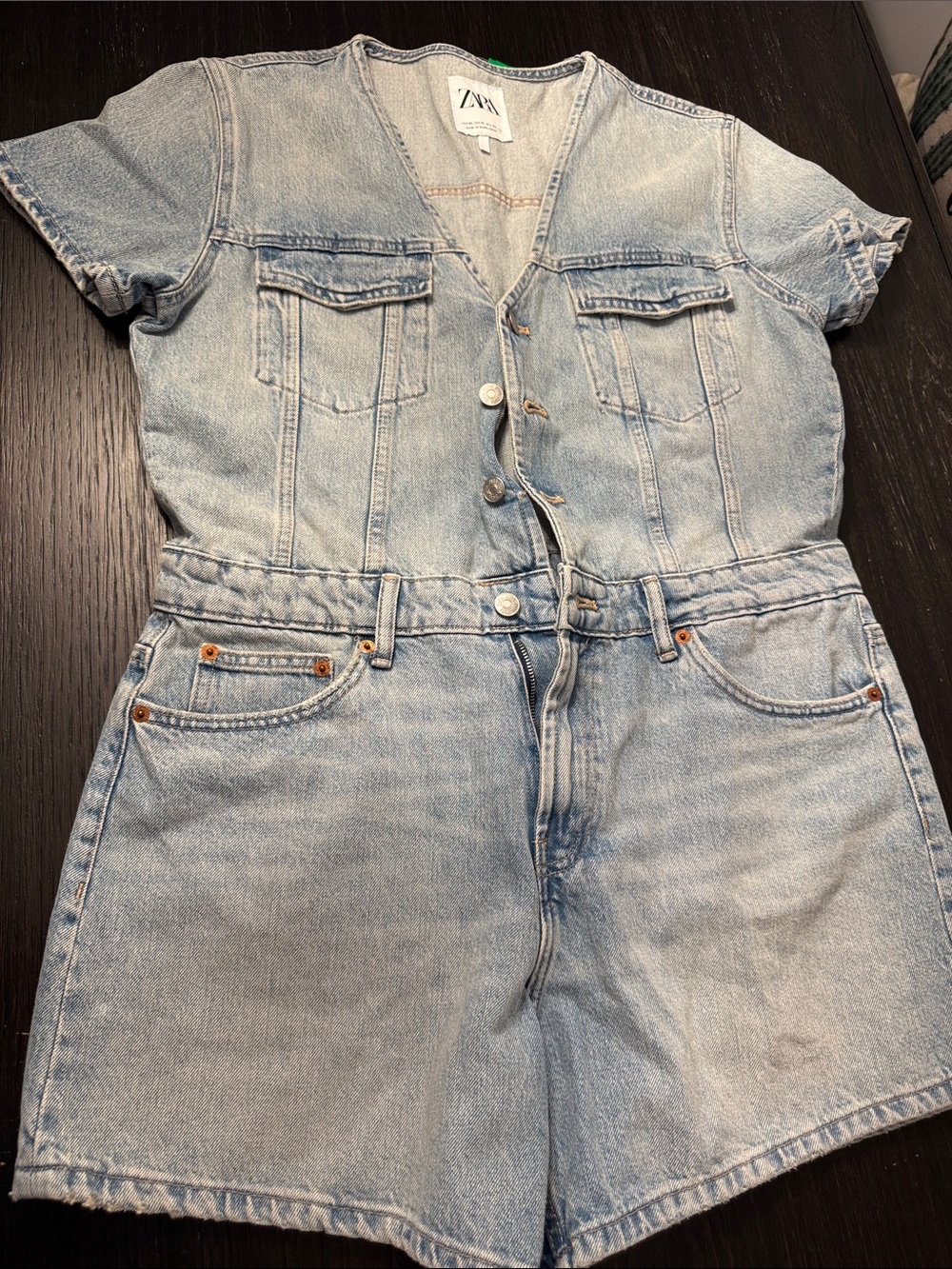 Zara Light Blue Denim Short Jumpsuit Romper